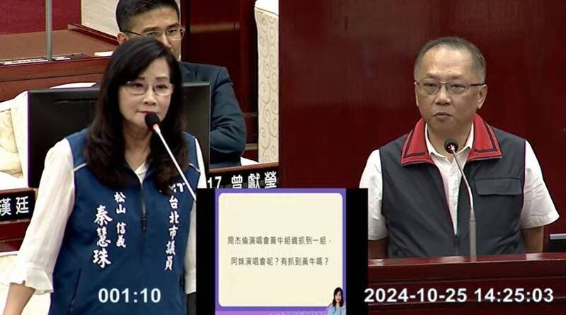 国民党台北市议员秦慧珠今于工务部门质询时,鼓励刑大抓到国内最大的黄牛,但质疑警方查案「大小眼」。(撷取自台北市议会云端影片) 国民党台北市议员秦慧珠今于工务部门质询时,鼓励刑大抓到国内最大的黄牛,但质疑警方查案「大小眼」。(撷取自台北市议会云端影片)